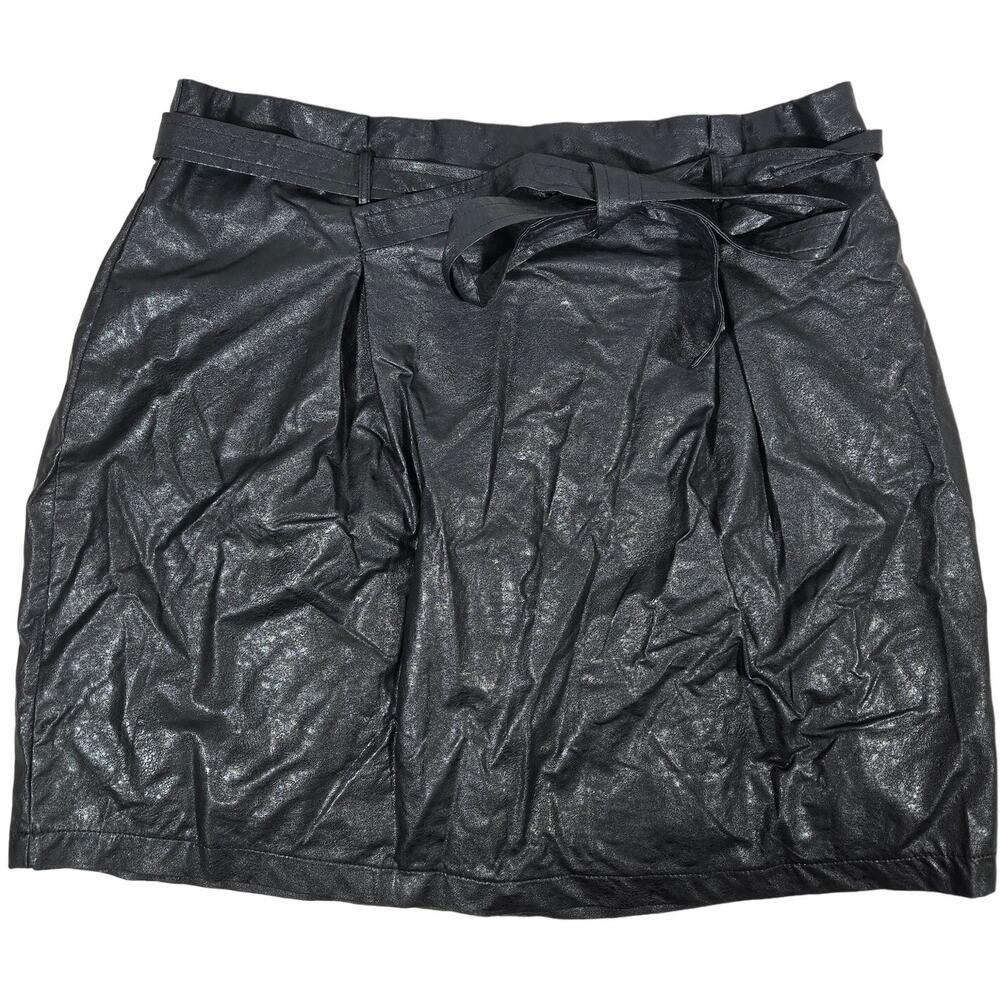 LoveRiche Belted Black Faux Leather Mini Skirt L NWT